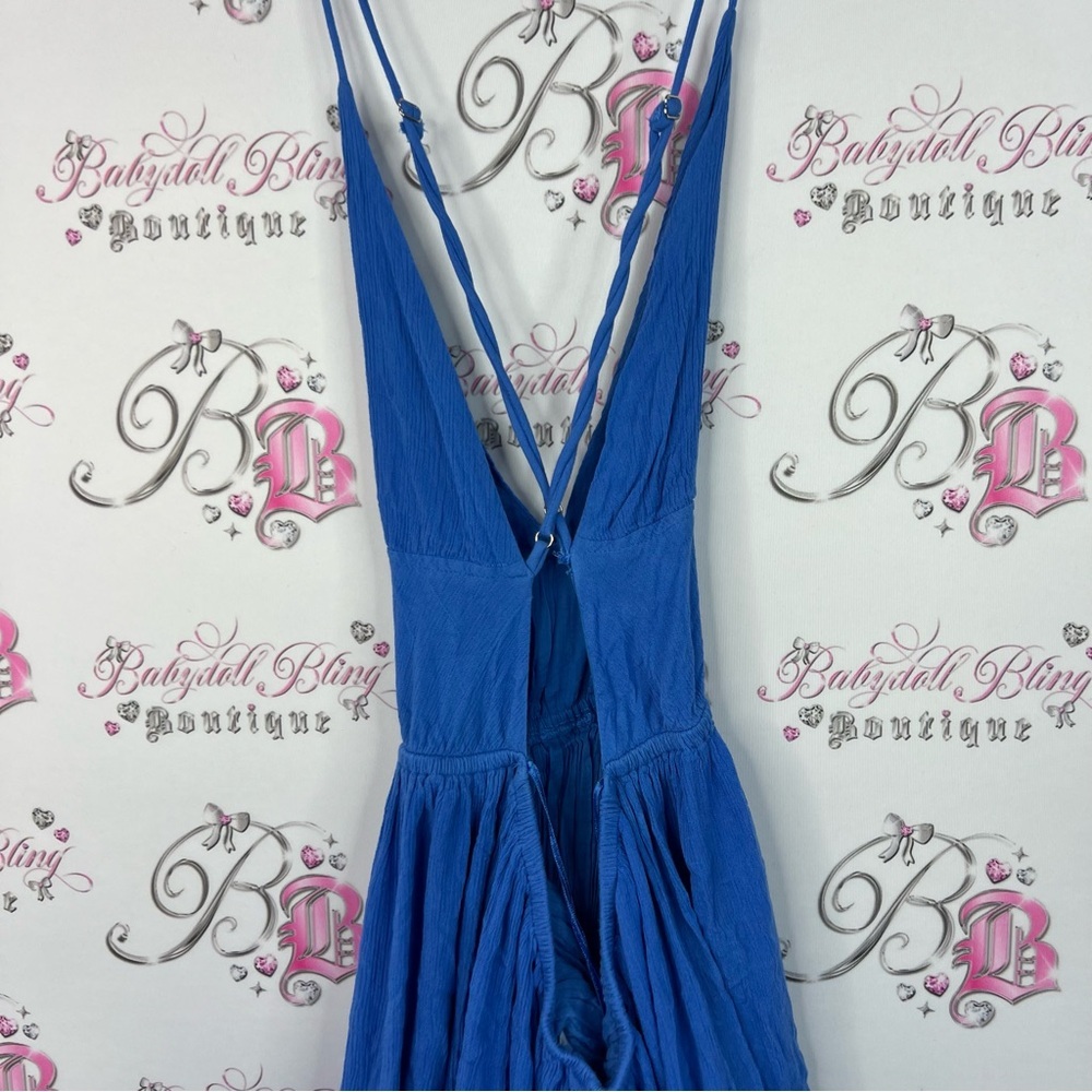 Twik dress open back flowy maxi stunning long sexy Vibrant Blue Backless Dress - Picture 6 of 8